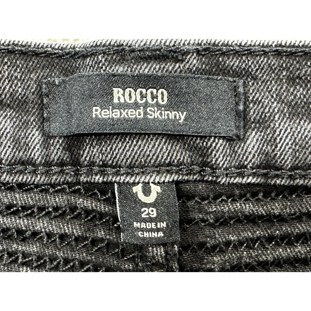 True Religion Mens Rocco Moto Relaxed Skinny Black Jeans 29 Meas: 30x31.5